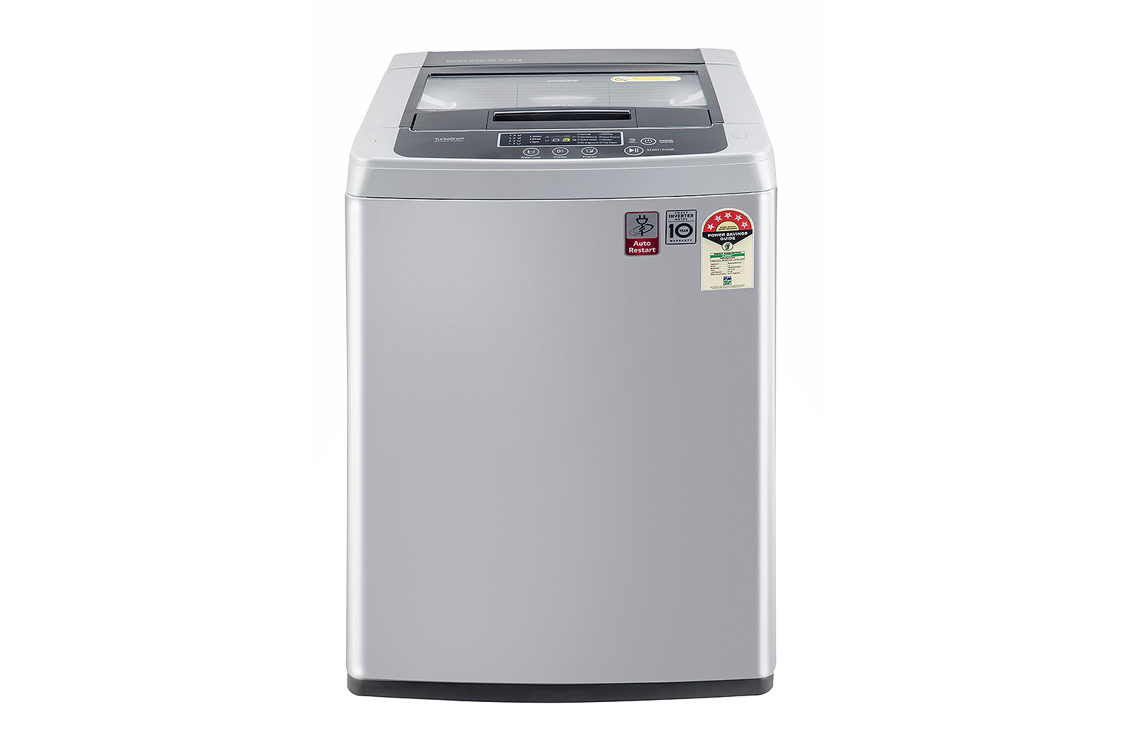 LG 6.5Kg Top Load Washing Machine, Smart Inverter Motor, Middle Free Silver