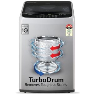 LG 8 Kg 5 Star Inverter TurboDrum Fully Automatic Top Loading Washing Machine (T80SPSF2Z, Waterfall Circulation, Smart Filter, Middle Free Silver)